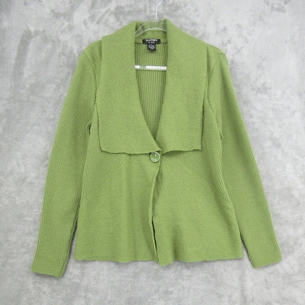 Clothes By Revue Sweater Womens Size L Wool Cardigan Boxy Relaxed Artsy Green